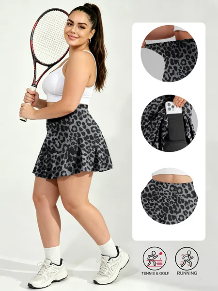 European and American women's leopard print short skirt, milk silk pocket casual volleyball golf tennis fitness sports skirt pants