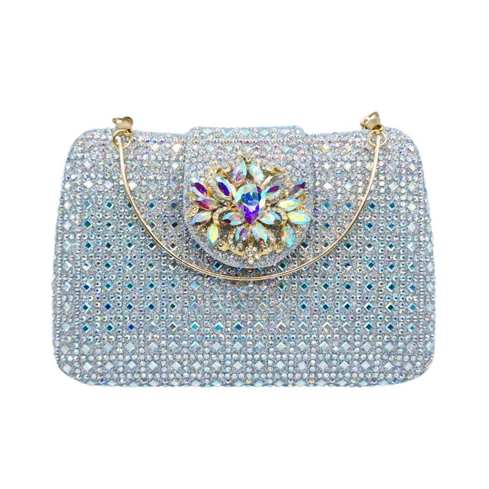 Túi clutch nữ đính đá pha lê dự tiệc sang trọng 19×13.5×4 cm — sâm panh chi tiết 19