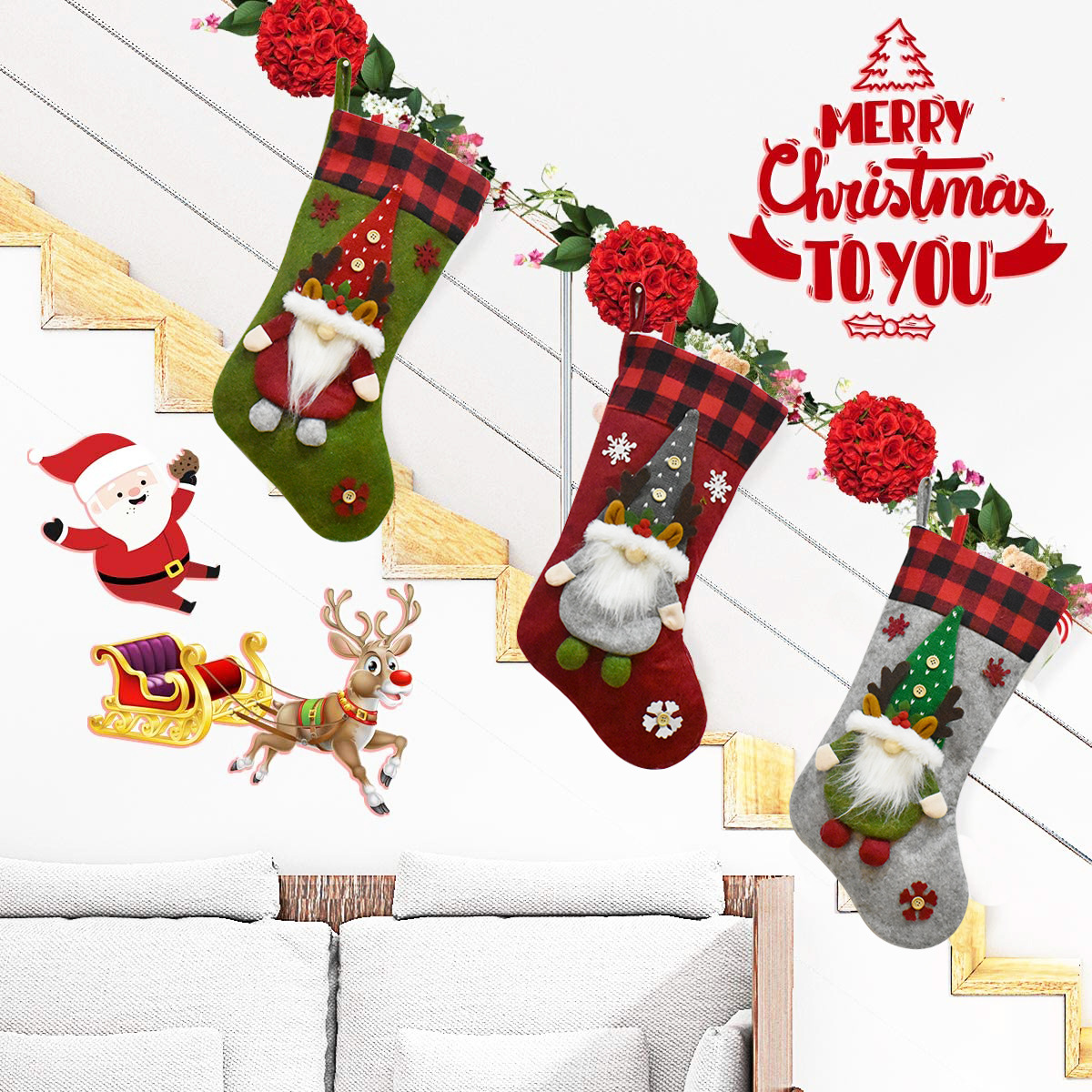 Meia de natal decoração pendente pai natal sem rosto_voghion.com