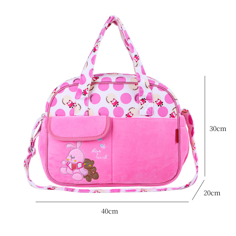Cross-border Fashion Plush Mummy Bag Multi-functional Large Capacity Winter Mother Bag Portable Cartoon Baby Baby Bag
