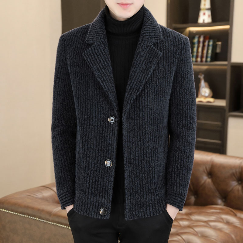 Abrigo traje de hombre collar trench coat 2023 Otoño e Invierno algodón juvenil y engrosamiento abrigo de longitud media a rayas Top hombres