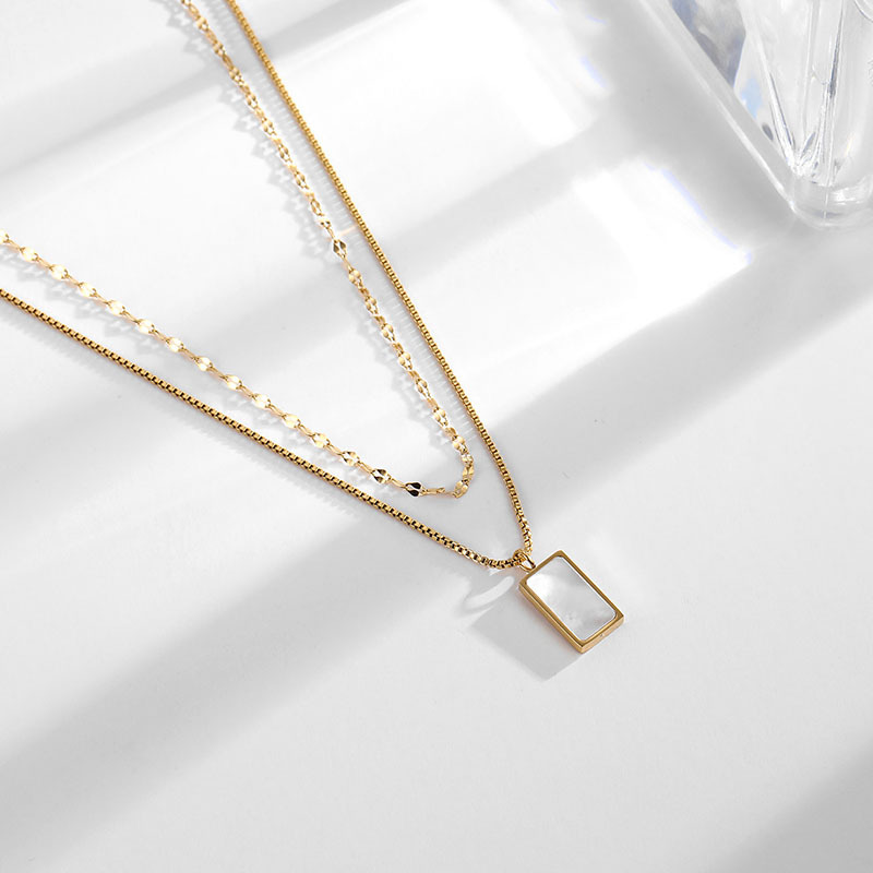 Holiday, Daily Occasion 304 Stainless Steel Material Vacuum Plating PVD Coated Real Gold Plated 18K Rectangle 304 Stainless Steel Simple Style Waterproof Non Tarnish Titanium Layered Necklaces