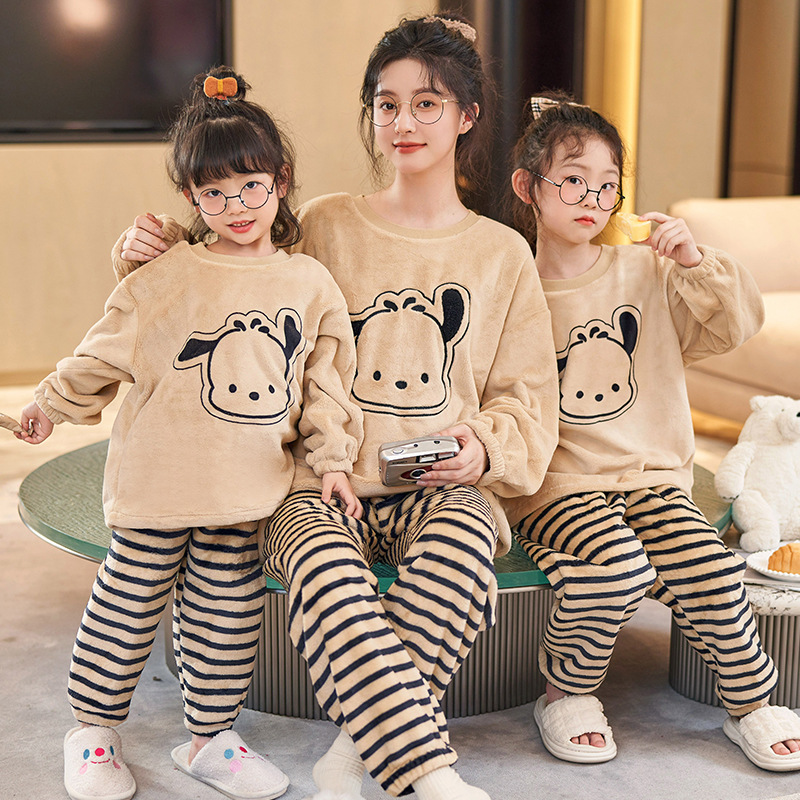 2025新款珊瑚绒睡衣女秋冬季加厚可爱卡通母女亲子装法兰绒家居服