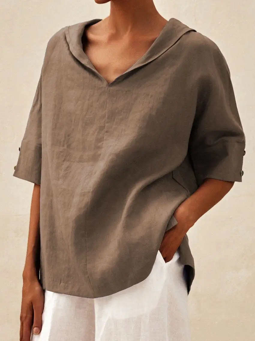 Women's Solid Colour T-shirt Casual Elegant Summer Top_voghion.com