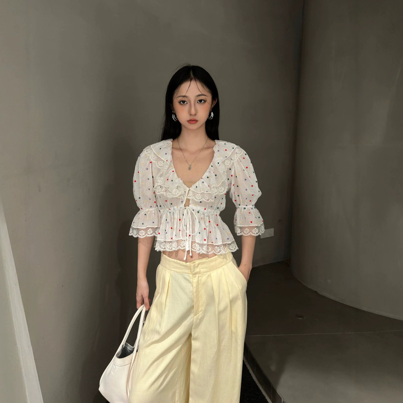 Dtwo Summer New Original Design Women's Clothing with Puff Sleeves, Polka Dots, and Ruffles 6221272