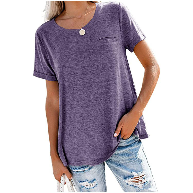 round neck pocket loose solid color T-shirt NSHZ35764