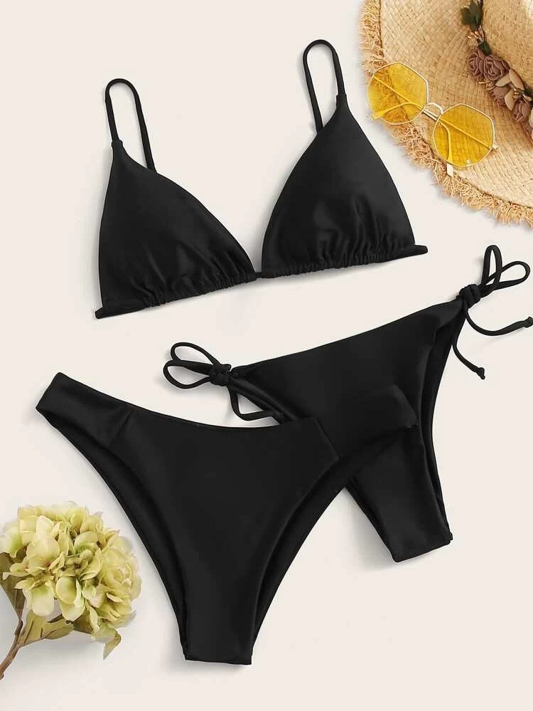 3 Pieces Set Quantity Women's Solid Color 3 Pieces Set Bikinis Swimwear