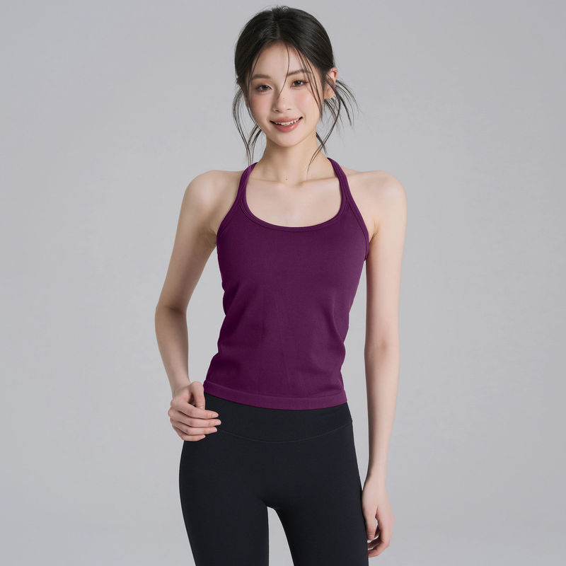 Yoga Vest for Women with Chest Pads, Shock-Proof Integrated Sports Bra, Elastic Suspender Pilates Top for Outerwear
