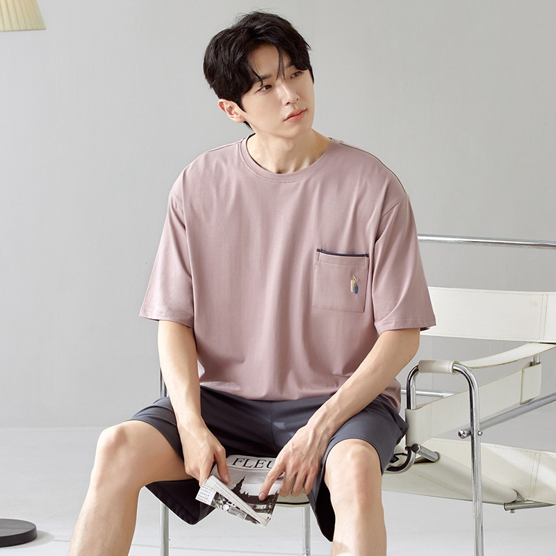 [cross-border] nuevo pijama de hombre de verano de manga corta juvenil de verano pantalones cortos de cuello redondo conjunto de ropa para el hogar