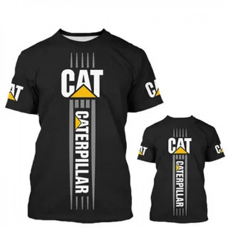 TK人気 CAT掘削機 3D立体インク メンズT アメリカンワークウェア風 通気速乾半袖Tシャツ|undefined