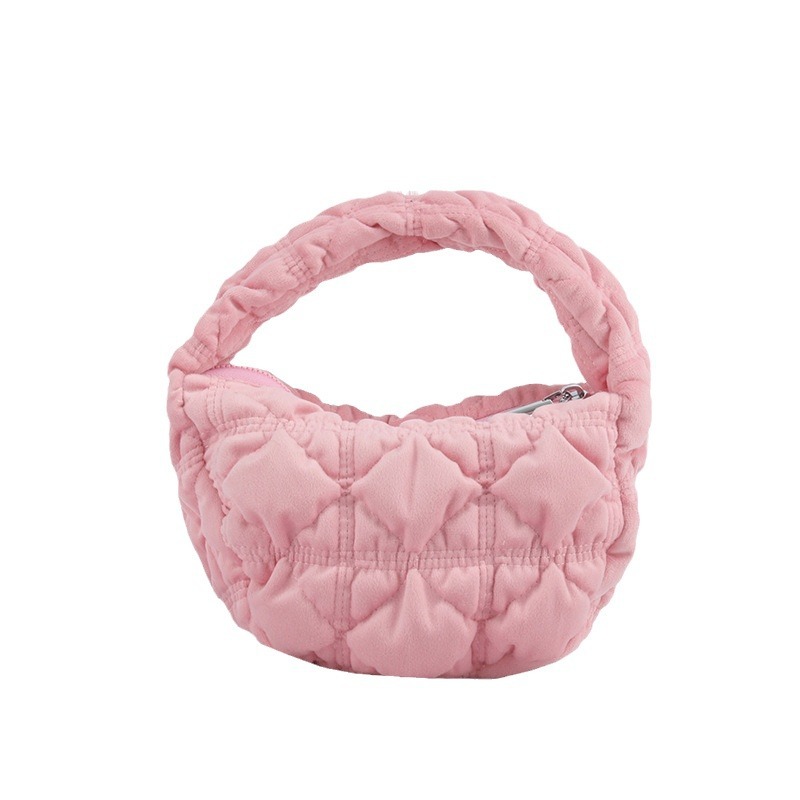 Versiunea coreeană a noii genți de pluș pentru femei, la modă și versatilă, geantă de mână plisată cu model nor, geantă casual cu găluște_voghion.com