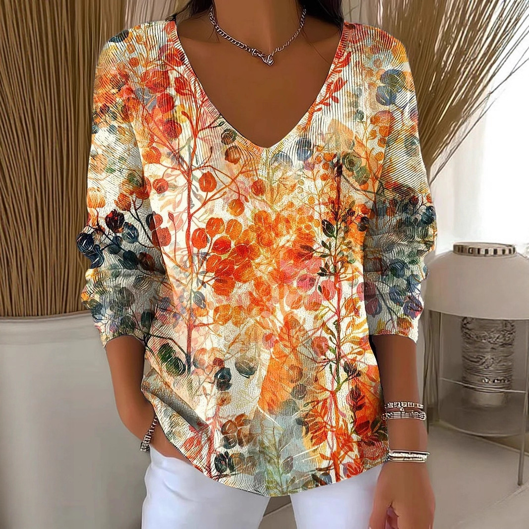 外贸跨境2025亚马逊万圣节新款抽象数码印花V领长袖卫衣