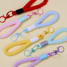 小清新彩色毛绒短款手机钥匙扣挂绳女时尚毛线娃娃公仔挂饰品配件