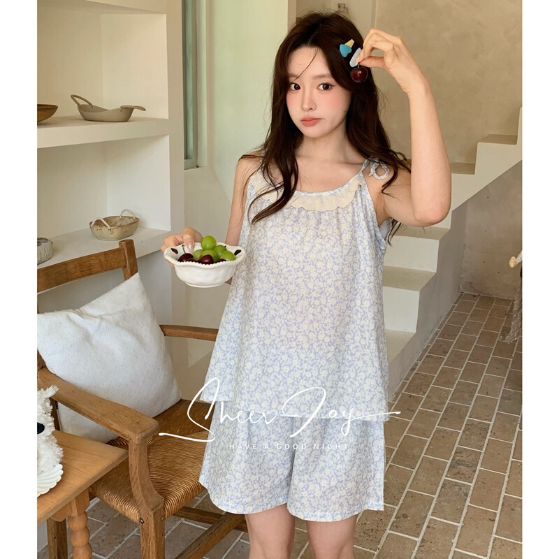 Candy Diary Suspender Shorts! Summer Double-Layer Gauze Lace-Up Sweet Style Japanese-Style Home Wear Women's Home Pajamas Candy Diary Suspender Shorts! Summer Double-Layer Gauze Lace-Up Sweet Style Japanese-Style Home Wear Women's Home Pajamas
