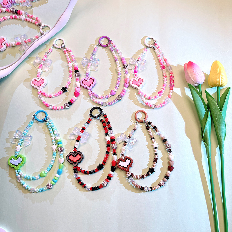 New high-end rhinestone ball love peanut mobile phone chain high-end women's fashion wrist hanging portable beaded chain New high-end rhinestone ball love peanut mobile phone chain high-end women's fashion wrist hanging portable beaded chain