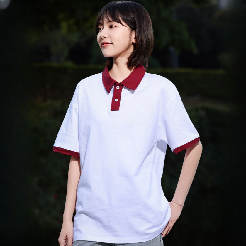 Summer Couple's Left Ear Junior and High School Student Uniform Lapel Polo Shirt Women's Short-Sleeved Suit Class Uniform Top Men's Loose
