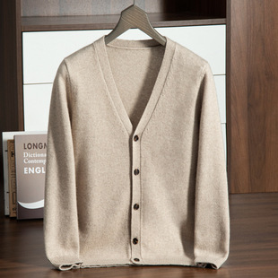 Men's V-neck cardigan single-breasted seven-pin double-strand thickened mountain cashmere sweater winter knitted wool knitted cardigan jacket