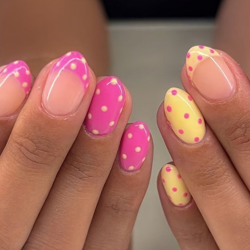 Cross-border bestseller【Springtime Polka Dots】Wearable Nails with Colorful Polka Dots, High-Grade Brightening Nail Tips, Direct from Factory