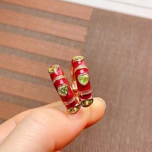 New natural olivine earrings S925 silver inlaid main stone 5*5mm Joker net red explosions women's jewelry wholesale