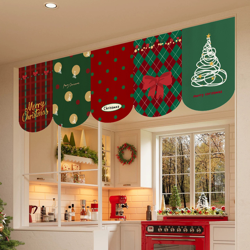 Christmas Decorative Flag Curtain, Special-Shaped Hanging Flag, Shop Restaurant Door Curtain, Half Curtain, Door Curtain, Curtain Hanging Curtain