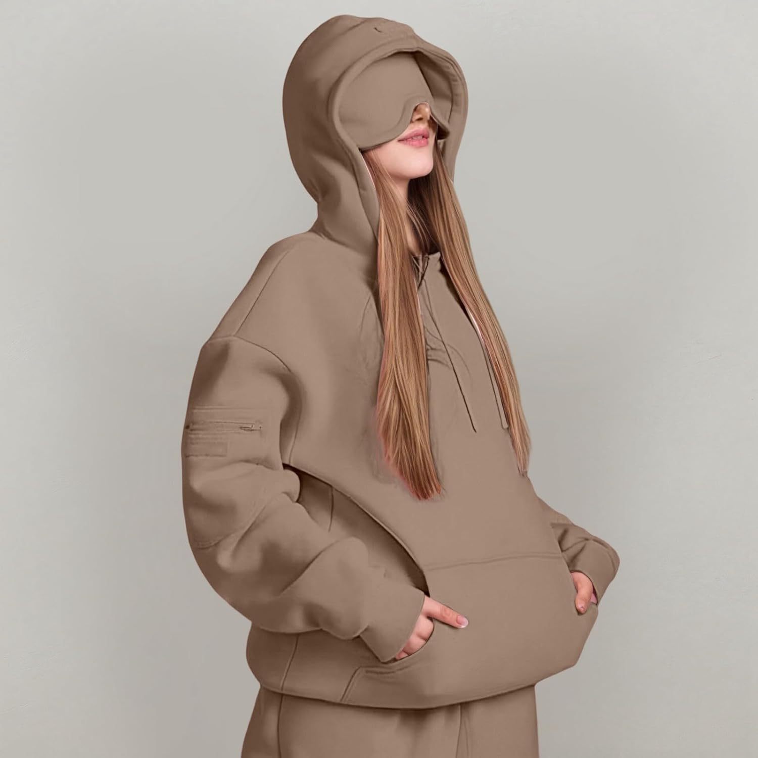Women's Solid Colour Hooded Jumper Casual Pullover Top_voghion.com