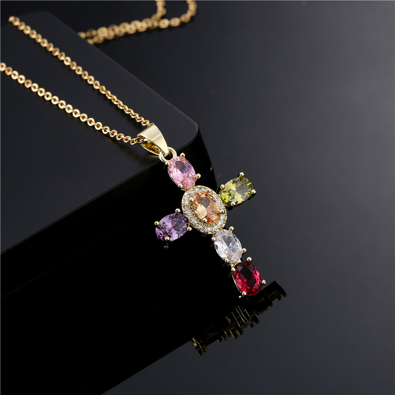 hot sale copper micro-inlaid zircon cross pendant necklace jewelry new product