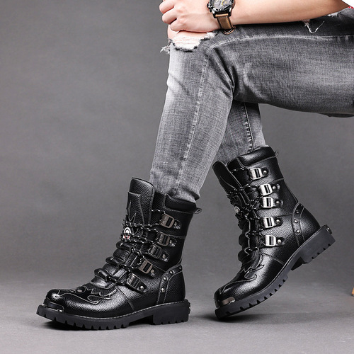 Men's boots for autumn and winter middle-height riding boots, long boots, working boots, men's big-head leather boots, thick sole, large size, long Martin boots, fashionable