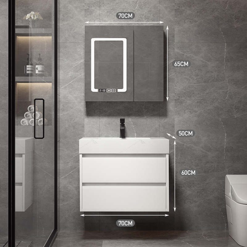 Shiqi Placa de roca gabinete de baño combinación de luz de lujo moderno simple baño mesa de lavado lavabo gabinete