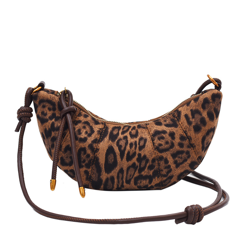 Bolsa de brazo retro con patrón de leopardo, bolsa de cuerno de toro para mujeres, otoño y invierno 2025, nuevo estilo coreano de moda bolso de hombro de nicho, diseño de bolso