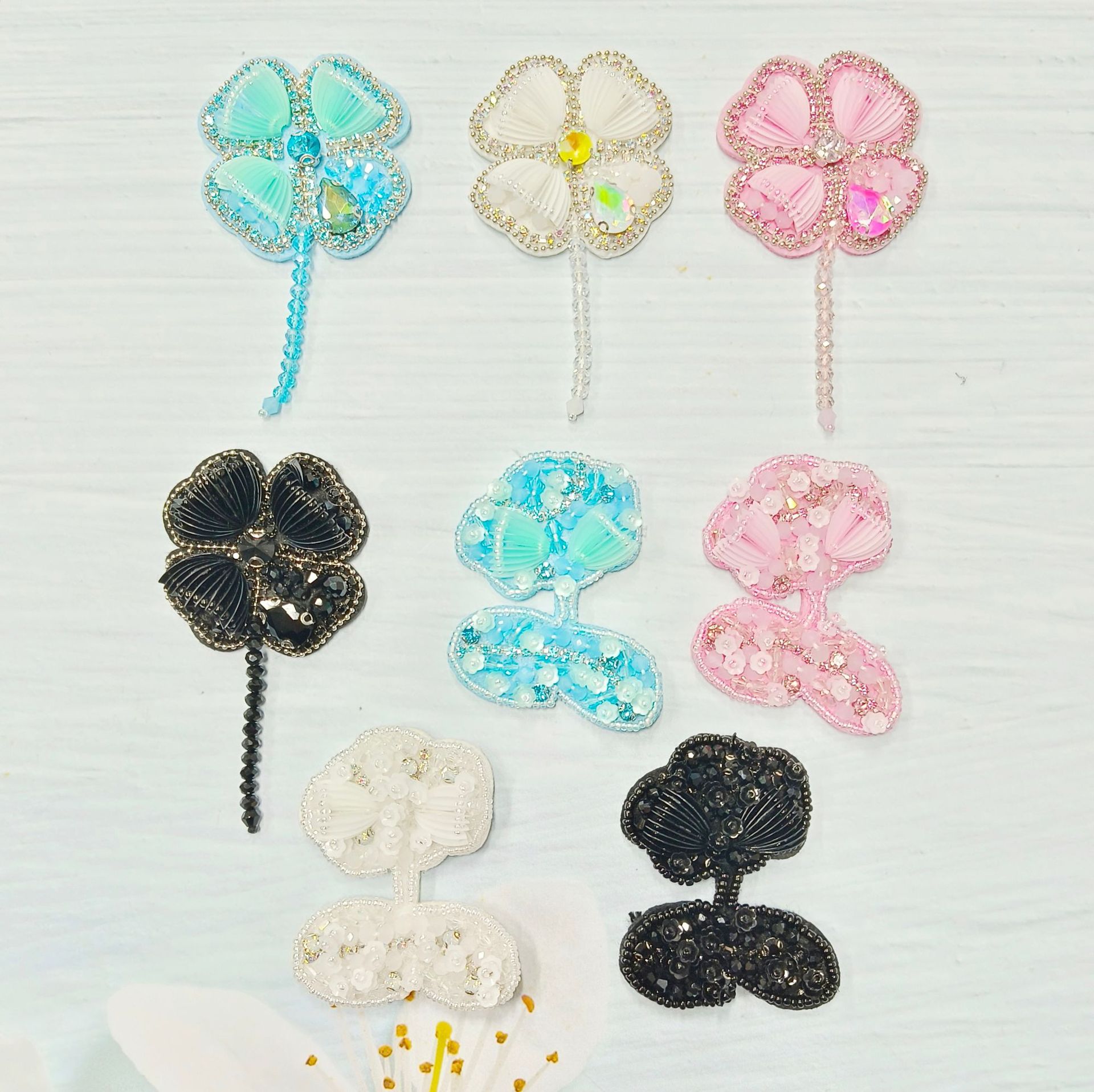 跨境批发手工钉珠花朵形法式高奢风diy刺绣布贴衣服包包破洞补丁