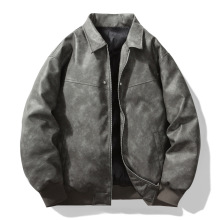 羽绒服男冬季新款美式复古pu皮衣防风保暖宽松休闲翻领白鸭绒外套