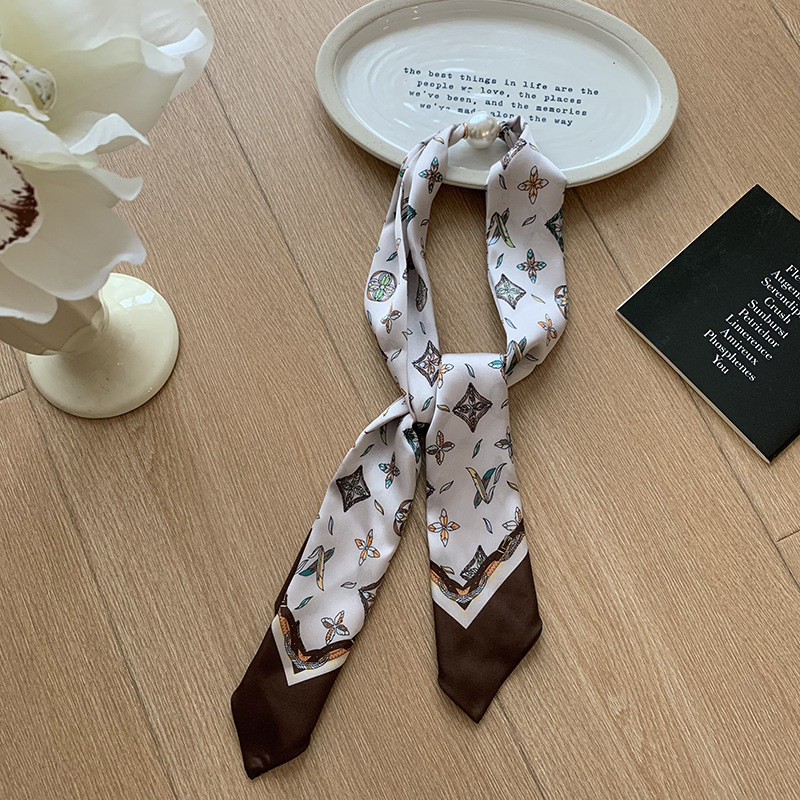 Pañuelo de seda, tira larga, sensación de alta calidad, estilo coreano, bufanda decorativa de lunares de doble capa, costura personalizada, bufanda de seda para mujer al por mayor