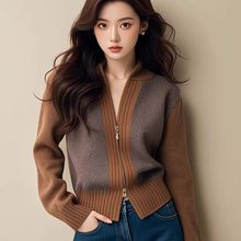 2025春秋新品立领开衫毛衣女针织高级感洋气短款外套上衣潮