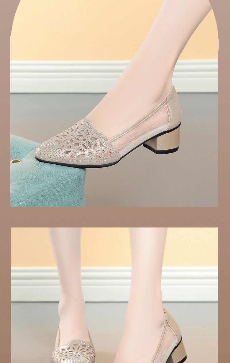 Sandal nữ da thật đế mềm lưới rỗng gót giữa dày mũi nhọn — màu be chi tiết 12