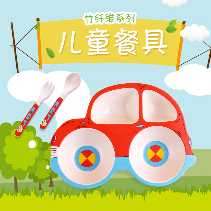Bamboo Fiber Kidsren's Feeding Tableware Cartoon Car Shape Plate Baby Food Supplement Eating Plate Spoon and Fork Set Bamboo Fiber Kidsren's Feeding Tableware Cartoon Car Shape Plate Baby Food Supplement Eating Plate Spoon and Fork Set