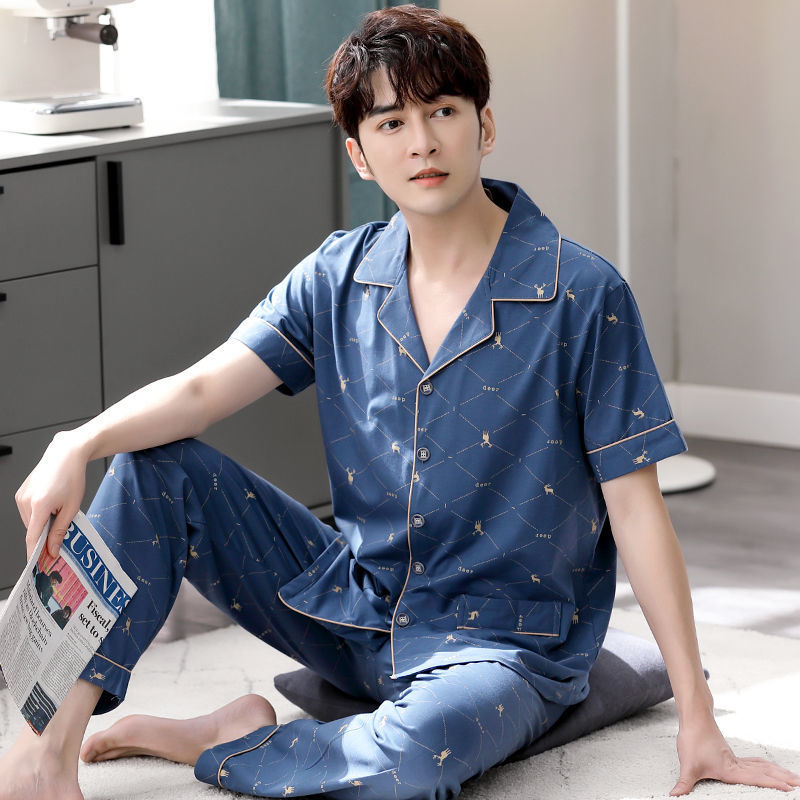 Pijamas de verano de algodón de los hombres pantalones de manga corta de algodón de los hombres de algodón delgado de verano más tamaño de media manga de los hombres homewear