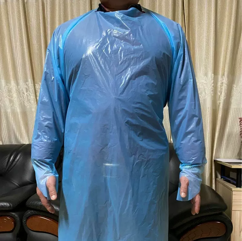 一次性cpe袍塑料围裙cpe隔离衣加厚反穿衣一次性拇指袍连体防护服