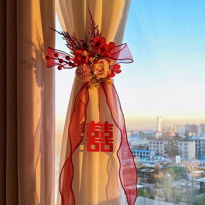 结婚窗帘装饰婚房布置蝴蝶结绑带套装婚礼男女方新房婚庆蝴蝶结装|undefined