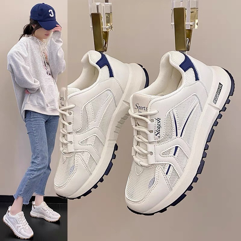 Zapatos blancos pequeños transpirables de malla con suela gruesa para mujer, nuevos y versátiles zapatos casuales de tabla con forma de bizcocho_voghion.com