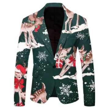 Cross-Border Export Single-Breasted Christmas Digital Printed Suit Jacket Men's Casual Slim Suit Top Men