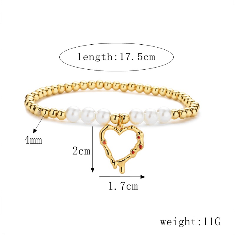 Casual Moon Heart Shape Copper Beaded Pearl Inlay Zircon Bracelets 1 Piece