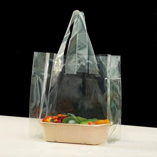 定制塑料手提袋四方底袋外卖餐饮打包袋沙拉水果捞轻食烘焙甜品袋
