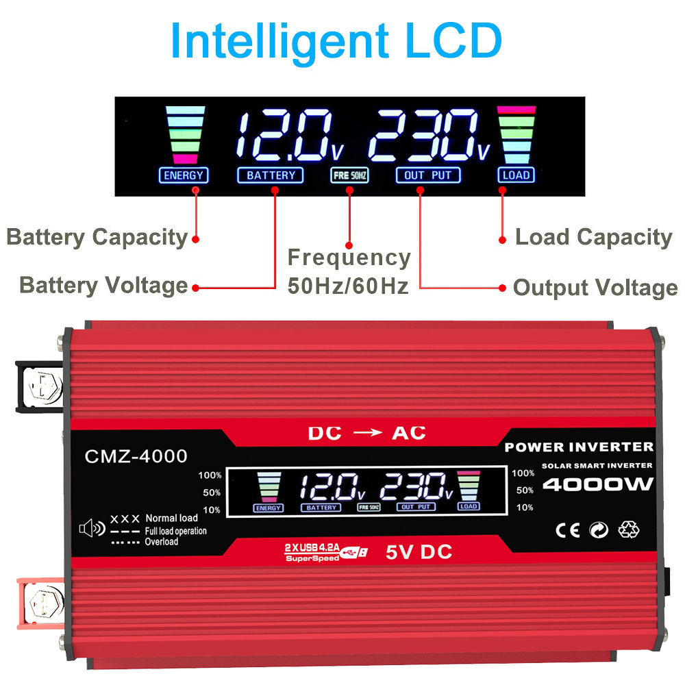 实力工厂跨境智能数显逆变器 DC12V转AC220V/110V power inverter