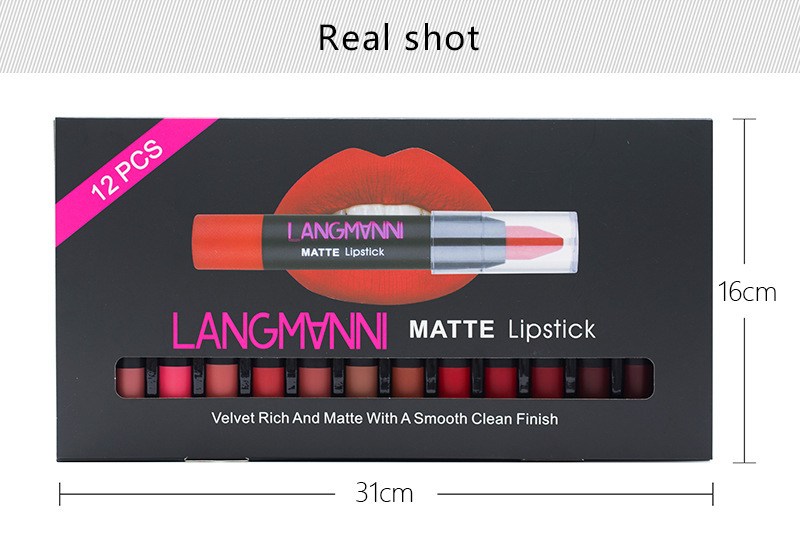 Langmanni 12-tube Velvet matte Lipstick Set, non-stick cup matte black tube lipstick Amazon undefined
