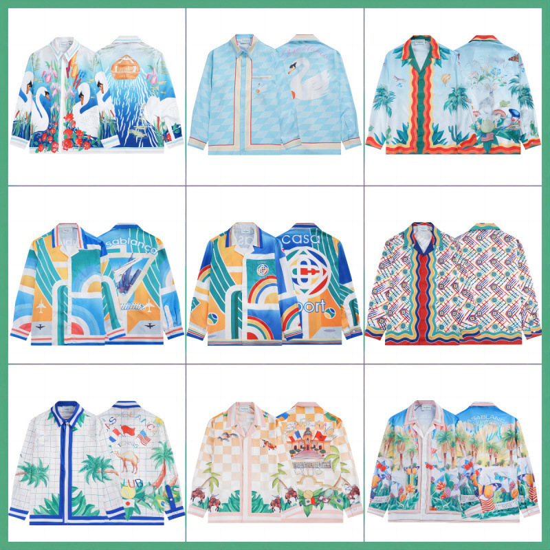 Men's Long-Sleeved Shirt European and American Casablanca Long-Sleeved Shirt Printed Beach Casablanca Shirt