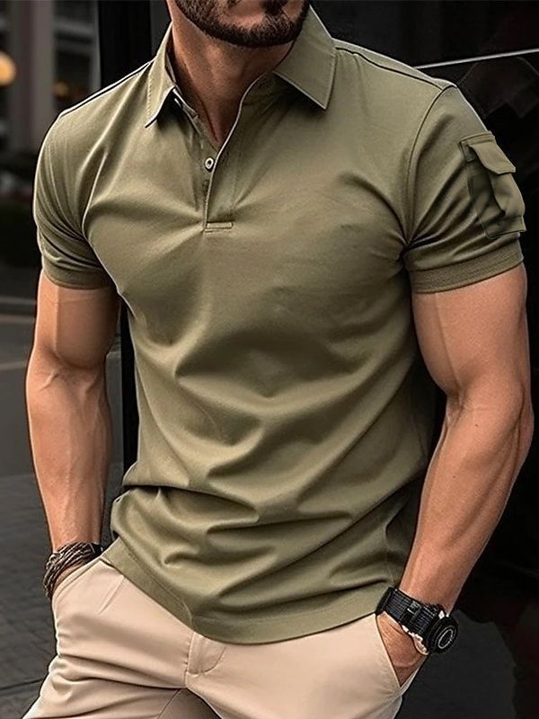 Verano en stock transfronterizo de Europa y América del Amazonas Camisa de polo de botón de solapa para hombres Camisa de polo deportiva de bolsillo de brazo
