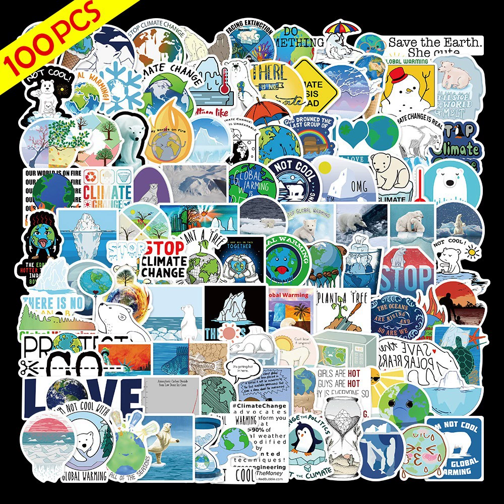 100 шт. Изменение климата парниковый эффект предупреждающие наклейки чашка для воды багаж чехол для телефона белый медведь Пингвин наклейки