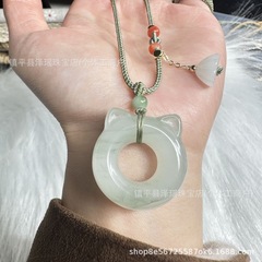 天然天山翠猫耳朵圈圈金丝玉跑环猫耳卡环卡圈吊坠饰品配件挂件