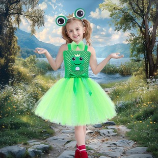 Cross-border New Children's Frog Performance Clothes Kindergarten Children's Six-day Animal Performance Ponkas Girls' Green Princess Dress