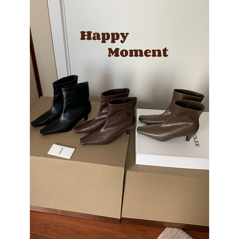 Grape Mom's same style 6cm height-increasing high-heeled short boots for women, minimalist French square toe slim stiletto ankle boots Grape Mom's same style 6cm height-increasing high-heeled short boots for women, minimalist French square toe slim stiletto ankle boots